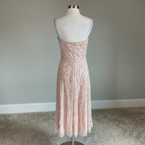 Aidan Mattox Beaded Strapless Fit and Flare Cocktail Party Dress Pink Size 12 - Picture 4 of 11
